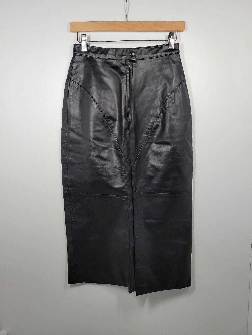 Vtg 90s G-III Black Leather Slit Goth Grunge Streetwear Midi Pencil Skirt Sz 5/6